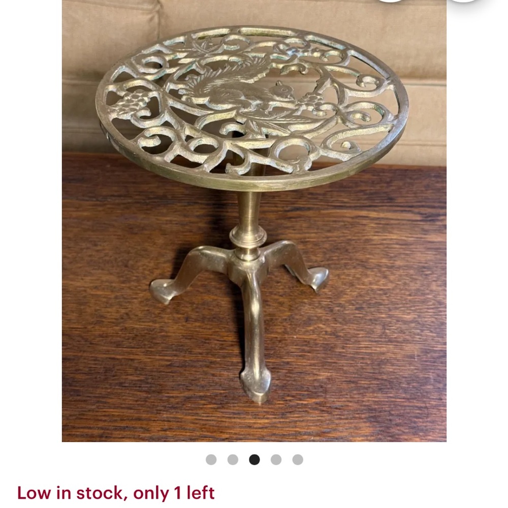 Antique Vintage Squirrel Gilt Brass Mini Tripod Table Tea Trivet Plant Stand - Picture 9 of 13